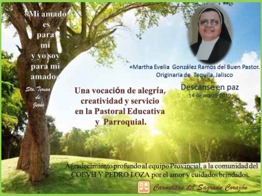 Llamado de la Hna. Martha Evelia González Ramos a la presencia amorosa de Dios.